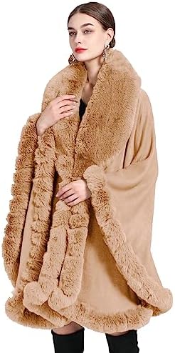 La Fiorentina Fox Trimmed Wrap in Camel - Luxurious Elegance and